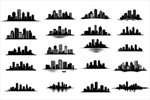 Black Illustration, Urban Skyline Vector: A Versatile Design Element for Modern Projects