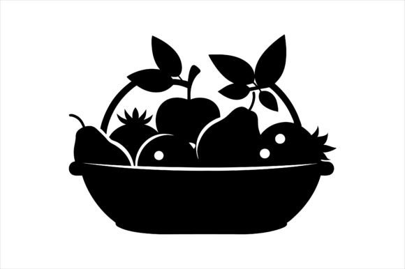 Fruits Basket Silhouette Icon Vector