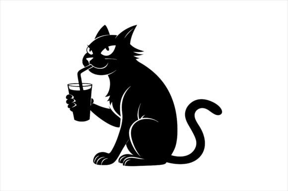 Funny Cat Drinking Juice Vector Design: A Playful Addition to Creative Projects