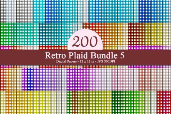Retro Plaid Bundle 5 Digital Papers