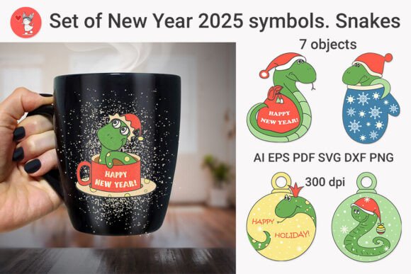 Set of New Year 2025 Symbols: Snakes – A Versatile Design Resource for Creative Projects